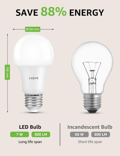 Lepro E27 Screw Bulb Dimmable, 8.5W Equivalent to 60W, Warm White 2700K E27 LED Bulbs, 806 Lumen Edison LED Light Bulb, Energy Saving E27 Bulbs for Lamp, Pack of 6