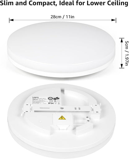 Lepro 24W LED Ceiling Light, Waterproof IP54, Warm White 3000K, 200W Incandescent Bulb Equivalent, 2400lm Flush Mount Lighting Fitting for Bathroom, Bedroom, Kitchen, Hallway and More Ø28cm