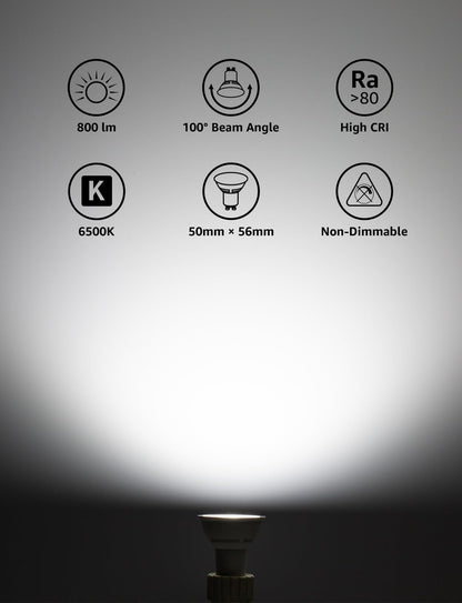 Lepro GU10 LED Bulbs, Cool White 6500K, 800LM Bright GU10 Lightbulbs, 8W (65W Equivalent), 100¡« Wide Beam Angle, Energy Saving LED Spotlight Bulbs, Non-Dimmable, Pack of 5