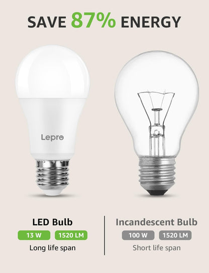 Lepro E27 Screw Bulbs 100W Equivalent, Warm White 2700K E27 LED Bulb, 13W 1520LM Edison Screw LED Light Bulb Super Bright, Energy Saving Light Bulbs, Non Dimmable, Pack of 6