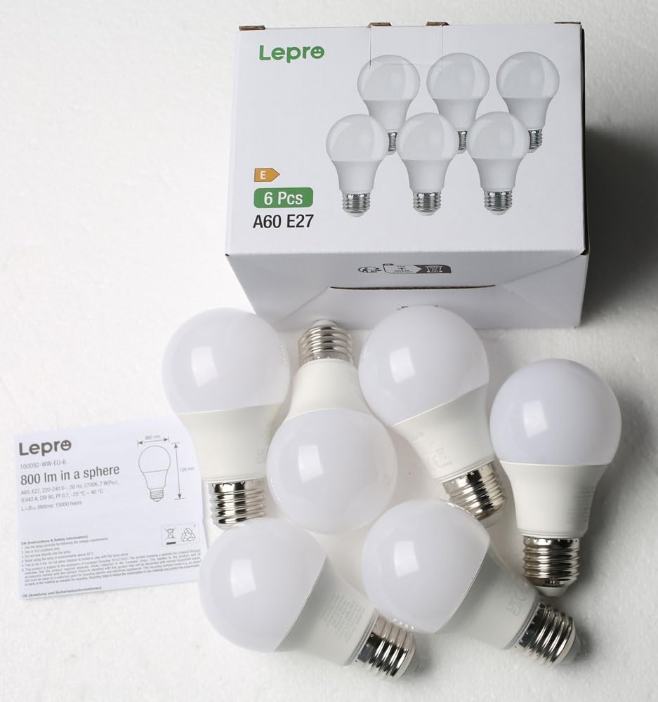 Lepro E27 Screw Bulb Dimmable, 8.5W Equivalent to 60W, Warm White 2700K E27 LED Bulbs, 806 Lumen Edison LED Light Bulb, Energy Saving E27 Bulbs for Lamp, Pack of 6