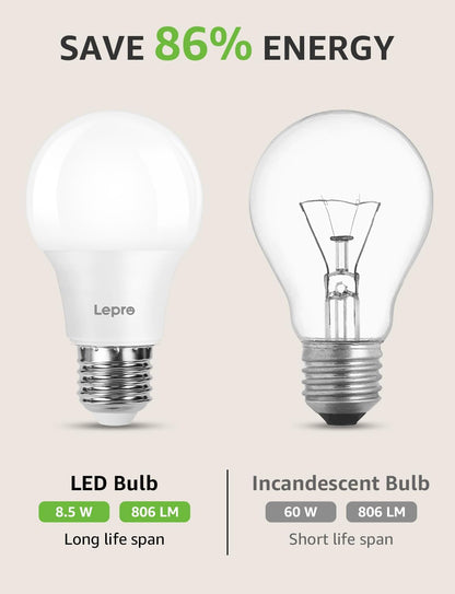 Lepro E27 Screw Bulbs 60W Equivalent, Warm White 2700K E27 LED Bulb, 8.5W 806lm Edison Screw ES LED Light Bulb, Energy Saving E27 Bulbs for Lamp, Non-dimmable, Pack of 6