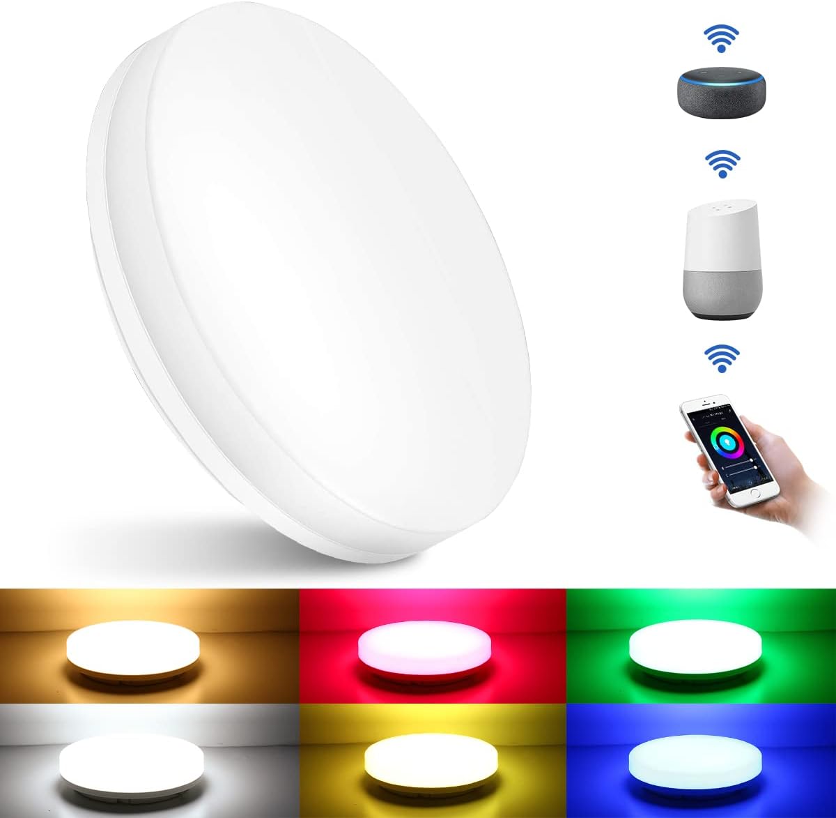 Lepro Smart LED Ceiling Light Dimmable, RGB Colour Changing Ceiling Light, App or Voice Control, IP54 Waterproof Bathroom Light, 15W 1250lm, Warm to Cool White Tunable, Work with Alexa and Google Home