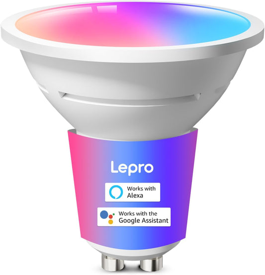 Lepro BG1 AI Smart Bulb GU10, Music Sync, Voice Control WiFi Bulbs, 400LM RGBCCT Dimmable Colour Changing LED Bulbs, Works with Alexa & Google Assistant, AI Lighting Design Assistant, 1 Pack
