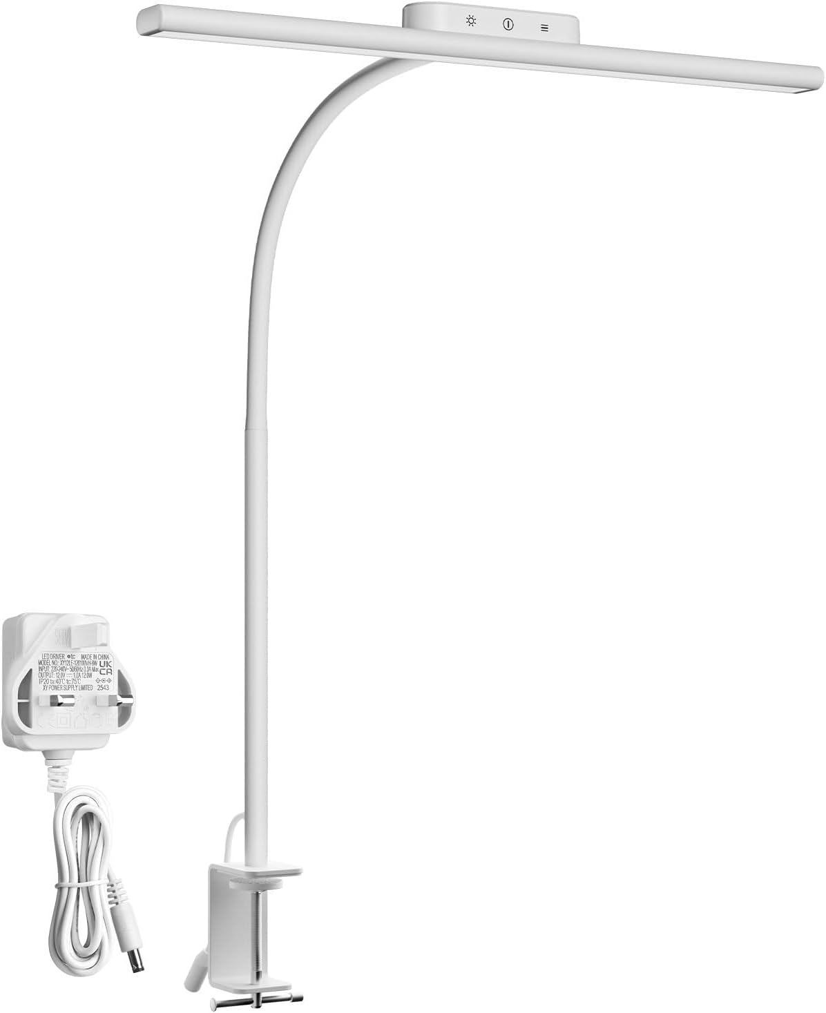 Lepro LED Desk Lamp with Clamp, Eye-Caring Desk Light, 750lm, 5 Brightness Levels & 5 Colour Modes, Flexible Office Lamp for Monitor, Reading, Crafts, Nails, School, Adapter Included, White [Energy Class F]