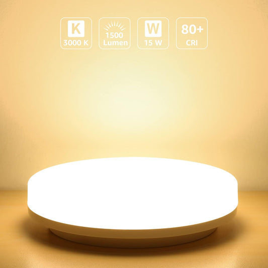 Lepro Bathroom Light Warm White, 15W 1500 Lumen Waterproof Ceiling Lights, 3000K, IP54, 100W Equivalent, Small, Modern, Round Ceiling Light for Kitchen, Toilet, Porch, Bedroom, Utility Room and More