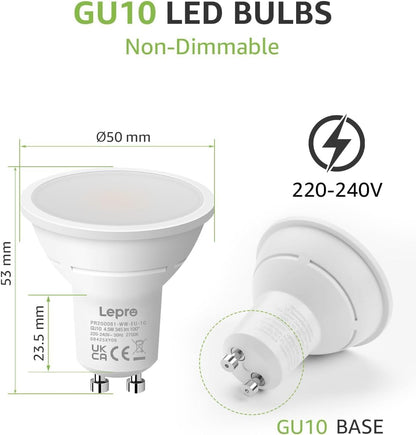 Lepro GU10 LED Bulbs, Warm White 2700K, 4W 345lm, 50W Halogen Spotlight Bulb Equivalent, Energy Saving GU10 LED Light Bulbs, 100° Wide Beam, Non-dimmable, Pack of 10