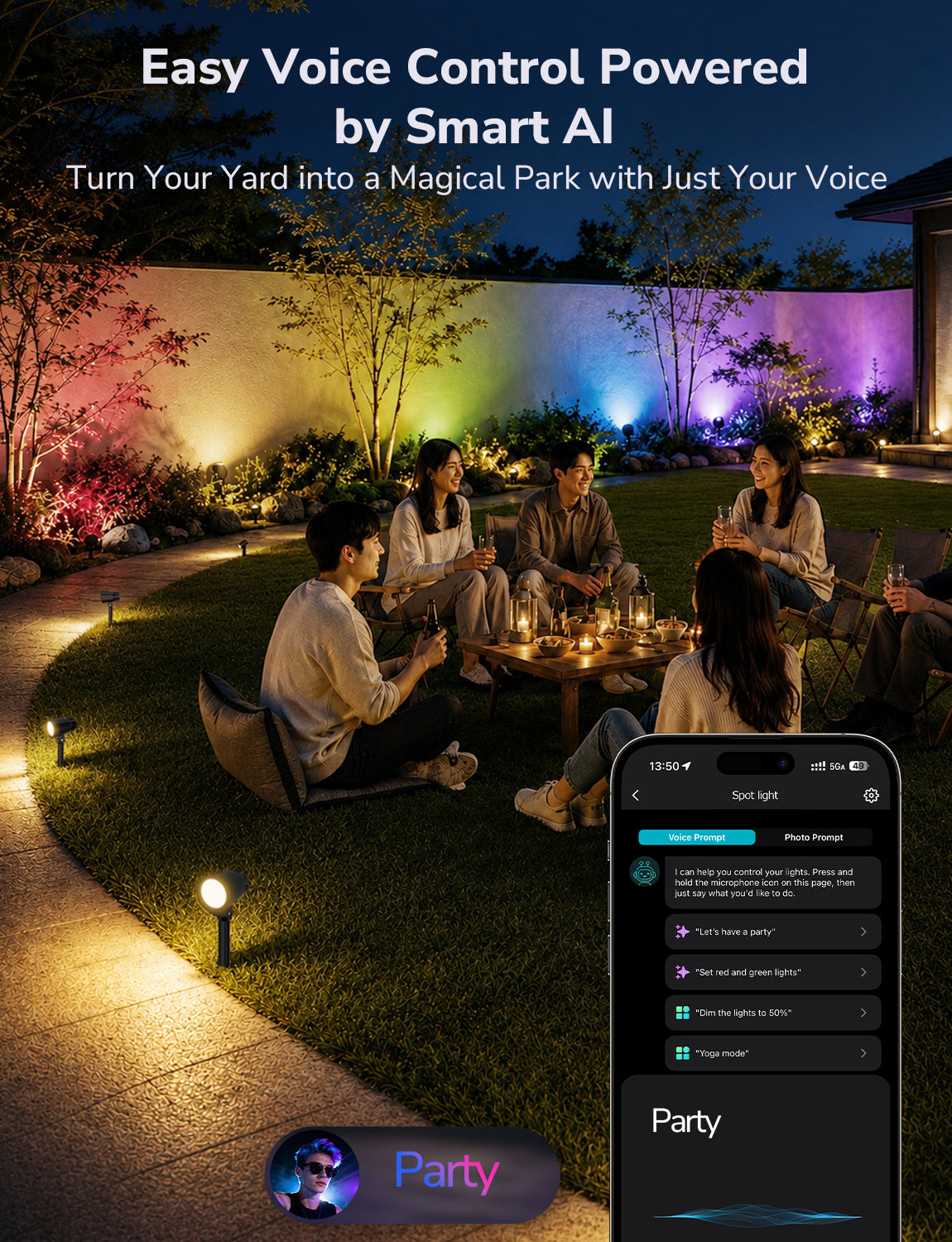 Lepro AI Smart Garden Spot Lights RGBIC, 800LM Warm & Daylight Dimmable