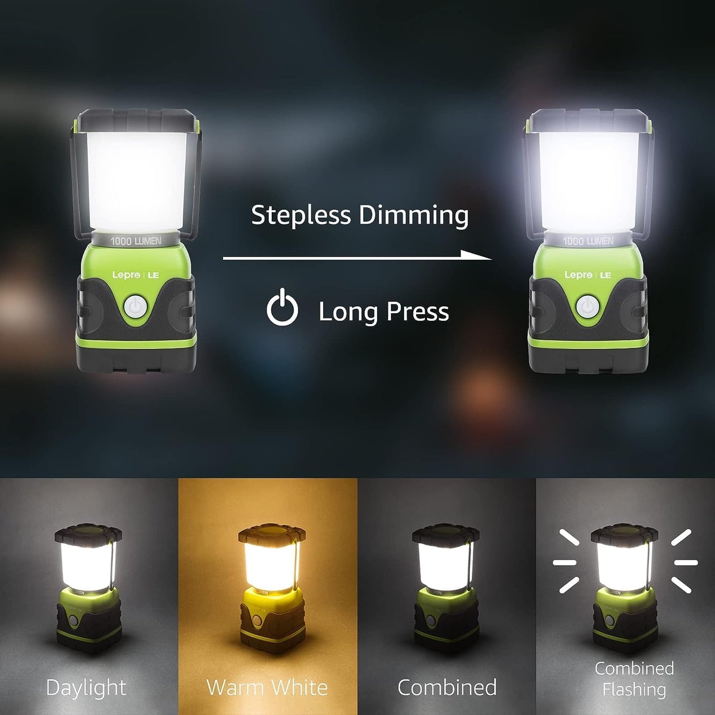 LE Camping Lantern, 1000 Lumen Camping Lights Battery Powered, Dimmable Warm White and Daylight Modes, Battery Lantern for Power Cuts, Emergency Lighting, Suit for Hiking, Fishing, Tents, etc.