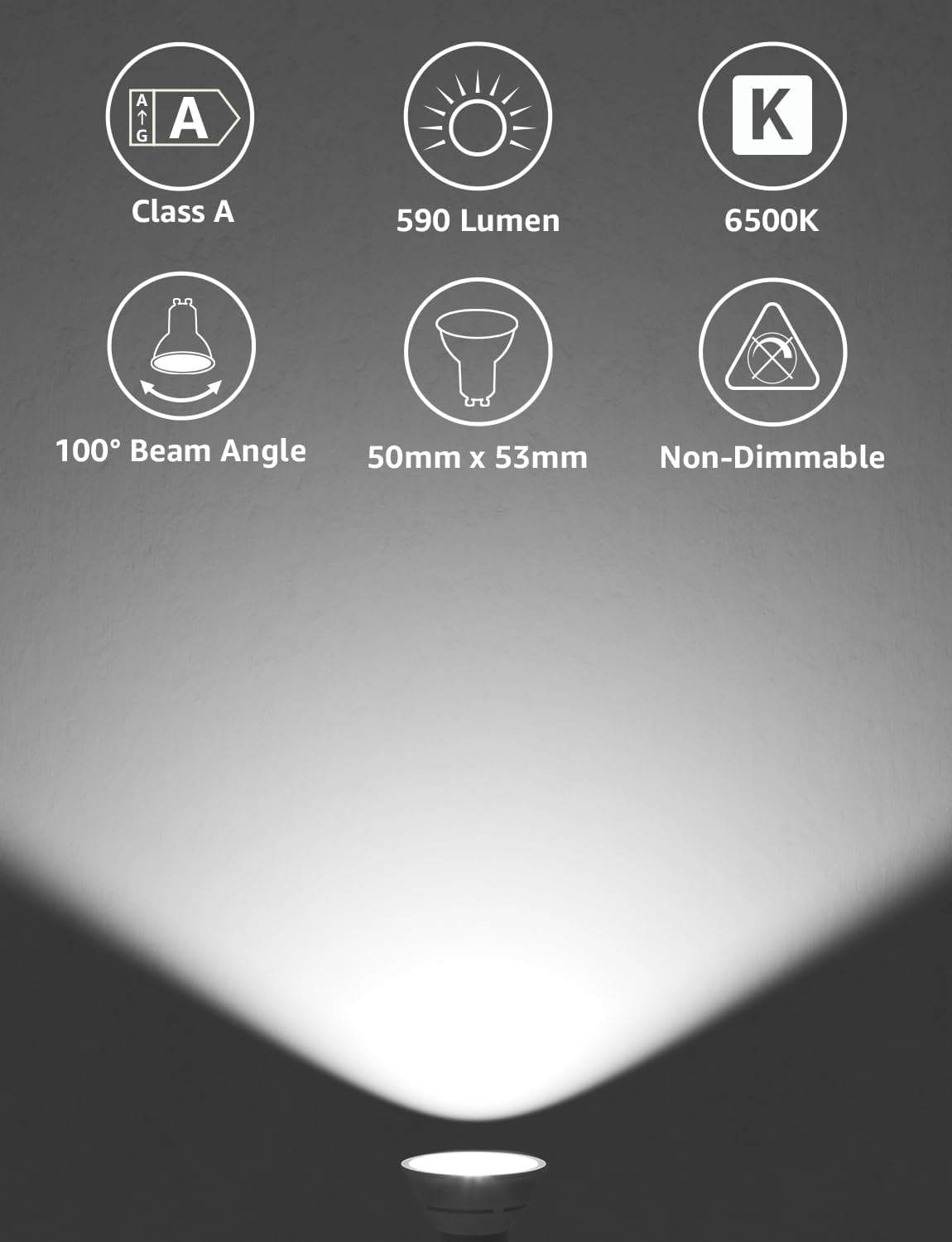 Lepro GU10 LED Bulbs, Cool White 6500K, A Energy Class, 590LM, 3.3W (50W Equivalent), 100¡« Wide Beam Angle, 50000H Long Life, Energy Saving LED Spotlight Bulb, Non-Dimmable, Pack of 10