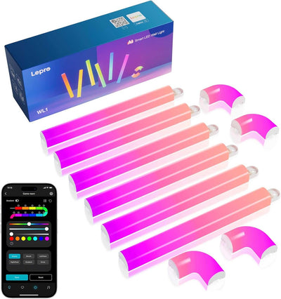 Lepro WL1 AI Smart Wall Light, Music Sync RGB Light Bar, Voice Control, AI Lighting Design Assistant, Mood Light for Home Decor, Gaming Light, Work with Alexa, Google Assistant,6 Pcs with 4 Corners