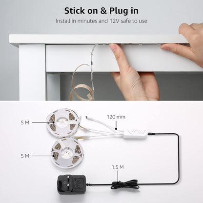 Lepro MagicColor LED Strip Light 10M (5Mx2) 300LEDs, Rainbow Chasing Lights, Music Sync, Multiple Colours on One Line, Remote Control LED Lights for Bedroom, Living Room, Bar, Gaming Time