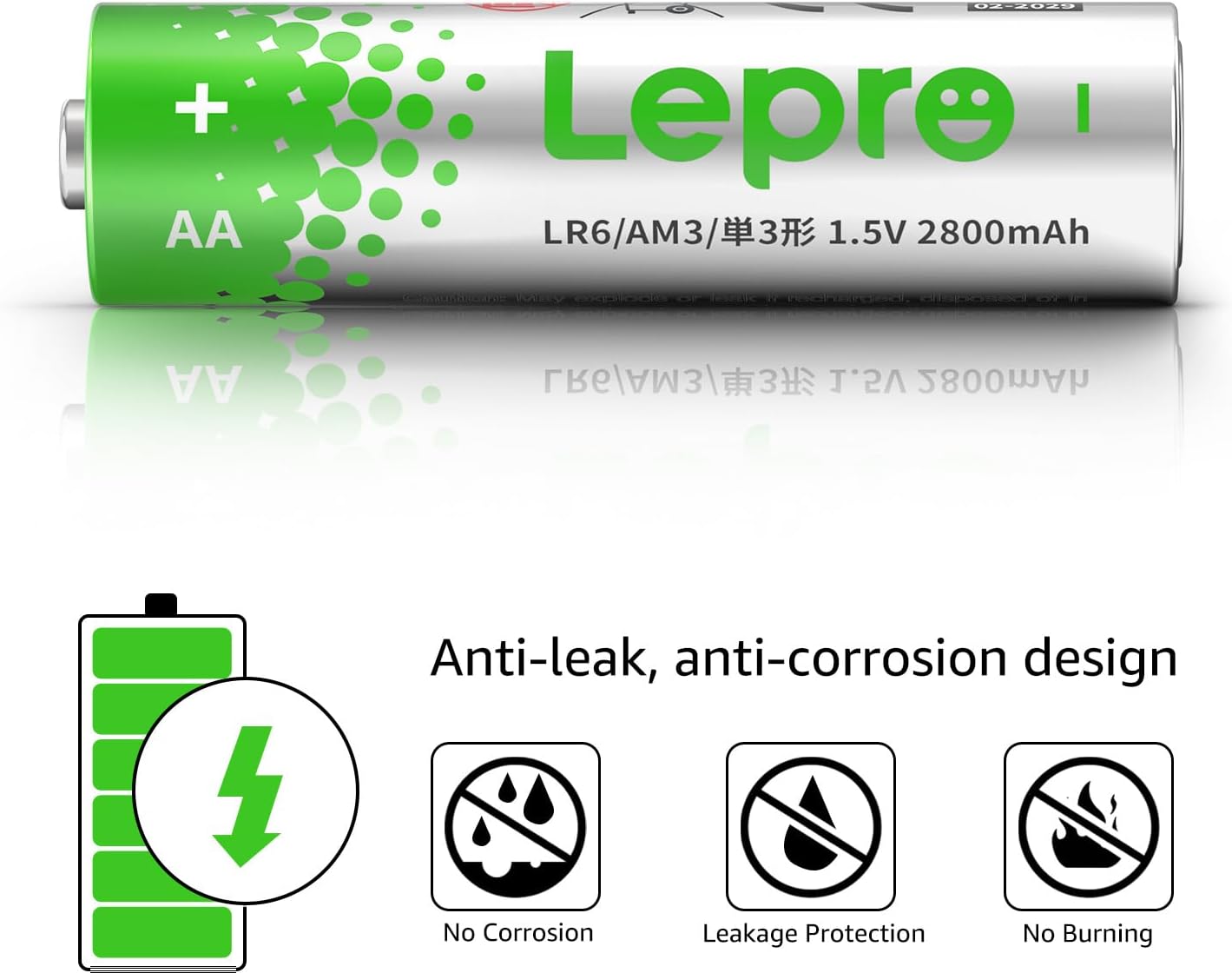 Lepro AA Batteries 100 Pack, 1.5 Volt Alkaline Double AA Battery with High Capacity, Anti-Leakage, Long Lasting Power, 2800mAh LR06 MN1500 Batteries AA for Clocks Remotes Mouse Torch