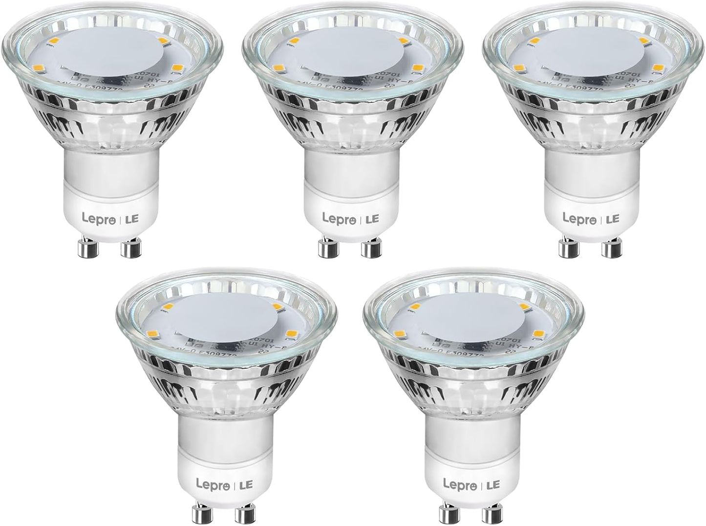 Lepro GU10 LED Bulbs Cool White 5000K, 50W Halogen Spotlight Equivalent, 4W 325lm Energy Saving GU10 LED Light Bulbs, 100° Wide Beam, Non-dimmable, Pack of 5