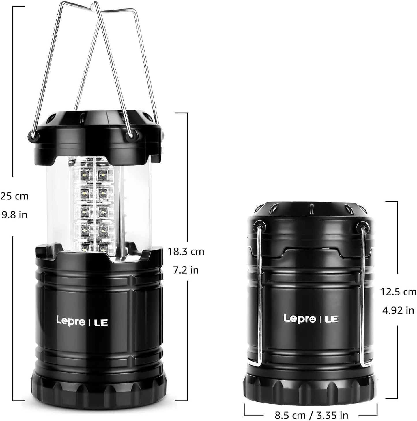 Lepro Camping Lights, Collapsible Camping Lantern Battery Powered, Portable Camping Light for Tents, AA Battery Operated, Battery Lanterns for Power Cuts, Emergency Lighting, Fishing, Pack of 2