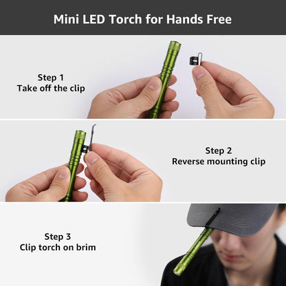 Lepro LED Torch Battery Powered, 2 Pack Pen Torch with Clip - Small Flightlight, 3 Modes, IP44 Waterproof for Camping, Emergencies, Repairs, Dog Walking, Power Cuts (Batteries Included), Green [Energy Class A]
