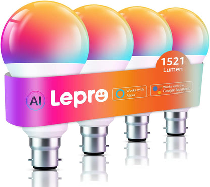 Lepro B22 AI Smart Bulb, 1521LM Smart Light Bulb, 12W(100W), Schedule & Timer, Energy Saving, 16 Million Colors, Work with Alexa & Google Assistant, Personalized AI Lighting Designer