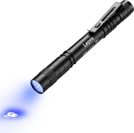 Lepro UV Torch Light, 365nm Ultraviolet Flashlight, Lightweight Pen Torch with Clip, High UV Purity, Small Ultraviolet Light, Blacklight Detector for Pet Urine, Stain, Bed Bugs, and More, 2 Packs