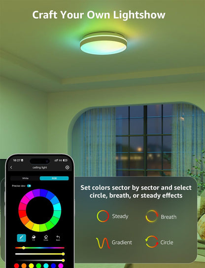 Lepro T1 AI Smart Ceiling Light 24W, Music Sync, AI Generated Lighting LLM, Voice Control, IP44 Waterproof Bathroom Light, Color Changing Ceiling Light WiFi, Work with Alexa Google Assistant, Ø29.4CM