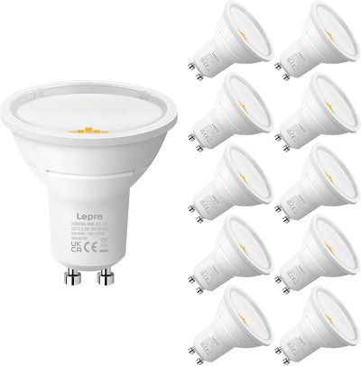 Lepro GU10 LED Bulbs, Warm White 2700K, A Energy Class, 590LM, 3.3W (50W Equivalent), 100�� Wide Beam Angle, 50000H Long Life, Energy Saving LED Spotlight Bulb, Non-Dimmable, Pack of 10