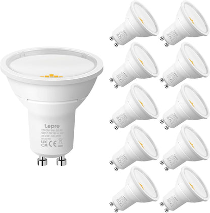 Lepro GU10 LED Bulbs, Warm White 2700K, A Energy Class, 590LM, 3.3W (50W Equivalent), 100¡« Wide Beam Angle, 50000H Long Life, Energy Saving LED Spotlight Bulb, Non-Dimmable, Pack of 10