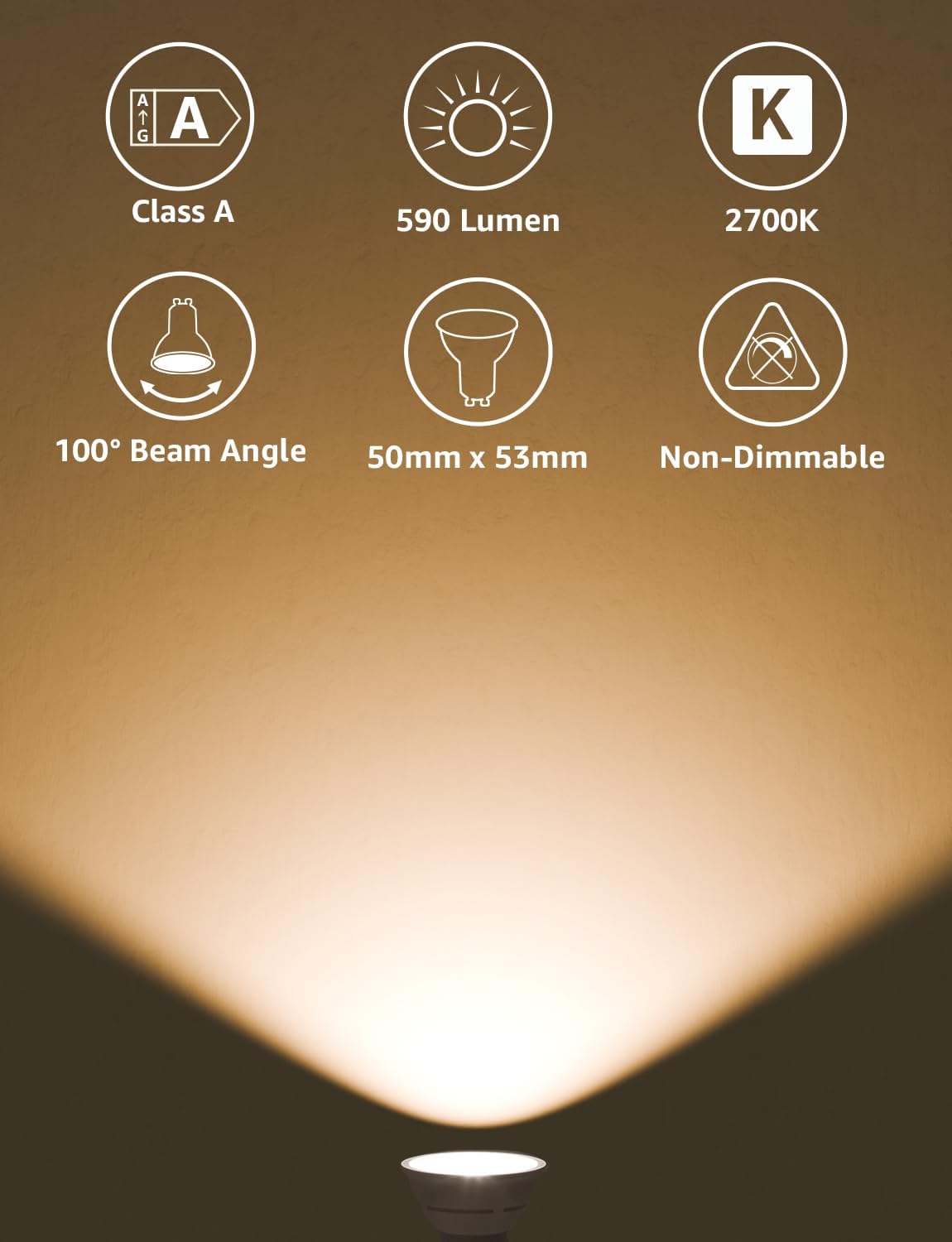 Lepro GU10 LED Bulbs, Warm White 2700K, A Energy Class, 590LM, 3.3W (50W Equivalent), 100¡« Wide Beam Angle, 50000H Long Life, Energy Saving LED Spotlight Bulb, Non-Dimmable, Pack of 5