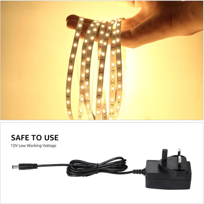 Lepro Warm White LED Strip Light 5M 300 LEDs, 1650lm Dimmable LED Tape Lights, 3000K Flexible LED Lights for Bedroom Kitchen Under Cabinet Wardrobe Stair (12V Power Plug and Dimmer Switch Included)