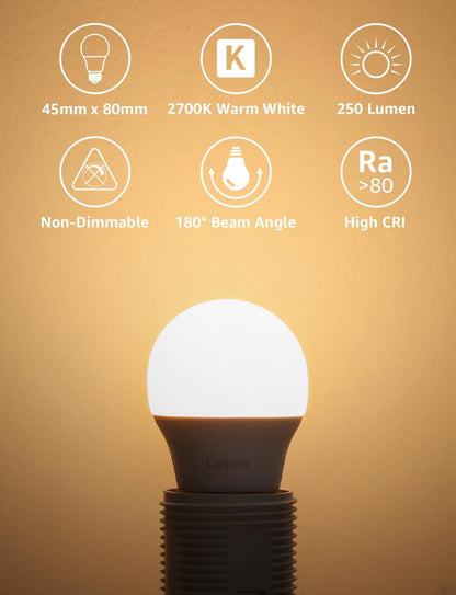 Lepro E27 Screw Bulb, Warm White 2700K E27 LED Light Bulbs, 2.5W (25W Equivalent) Energy Saving, Non Dimmable G45 Golf Ball LED Edison Bulb, 250 Lumen, Pack of 5