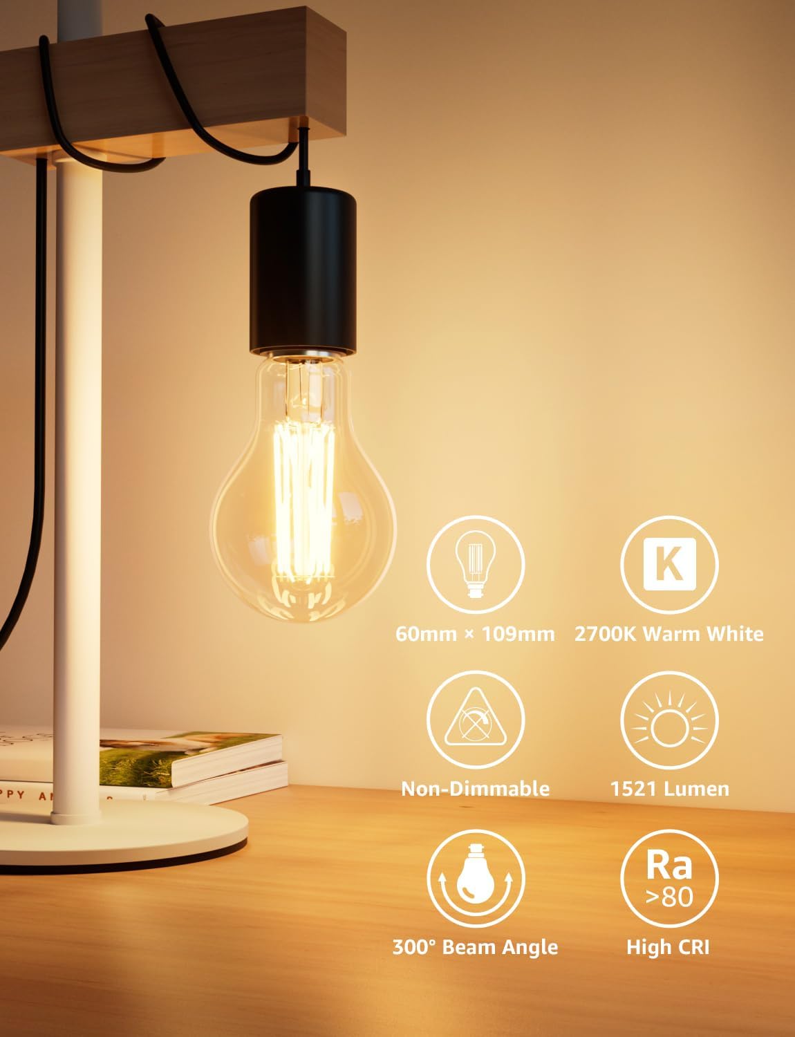 Lepro LED Light Bulbs Bayonet, Ultra Efficient A-Rated B22 Bulb, 7.2W = 100W, 1521lm, 2700K Warm White, 50000H Lifespan, Clear Filament, Glass, Non-dimmable, Pack of 2