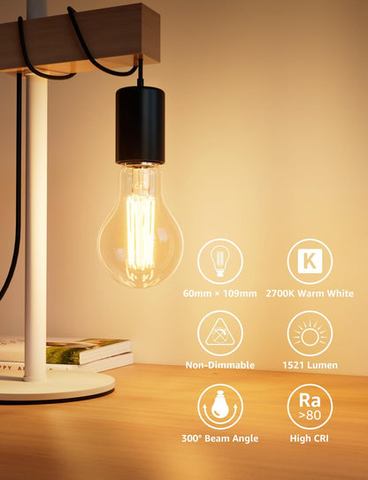 Lepro LED Light Bulbs Bayonet, Ultra Efficient A-Rated B22 Bulb, 7.2W = 100W, 1521lm, 2700K Warm White, 50000H Lifespan, Clear Filament, Glass, Non-dimmable, Pack of 2
