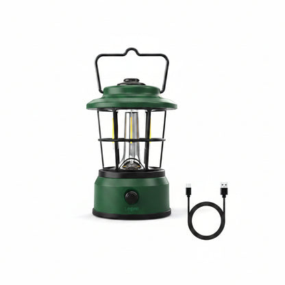 Lepro Rechargeable Camping Lantern, 300LM Retro Camping Tent Light with Knob Control, Dimmable Warm & Cool White, Type-C Charging, 3600mAh Portable Hanging Lamp for Power Cuts, Garden, Fishing, Green