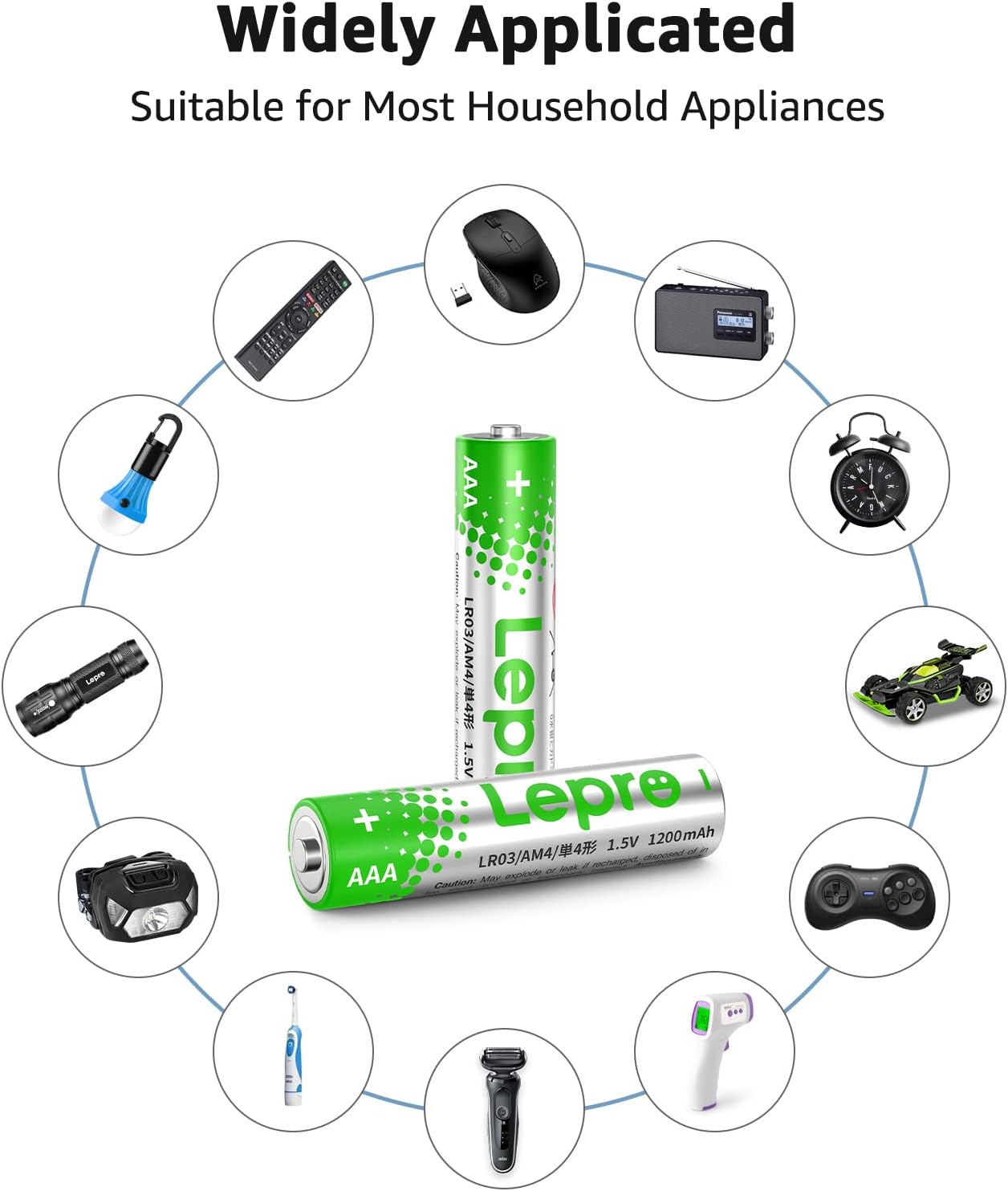 Lepro AAA Alkaline Batteries 100 Pack, 1200mAh Triple A Battery with Anti-Leakage Technology, High Capacity, Long Lasting Power, 1.5 Volt LR03 MN2400 AAA Battery Pack for Clocks Remotes Mouse Torch