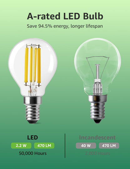 Lepro E14 Golf Ball Bulb Vintage, Ultra Efficient A-Rated, 2.2W = 40W, 470lm, Warm White 2700K, 50000H Lifespan, Small Edison Screw SES Bulb, Clear Filament, Glass, Pack of 2