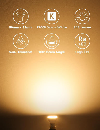 Lepro GU10 LED Bulbs, Warm White 2700K, 4W 345lm, 50W Halogen Spotlight Bulb Equivalent, Energy Saving GU10 LED Light Bulbs, 100° Wide Beam, Non-dimmable, Pack of 10