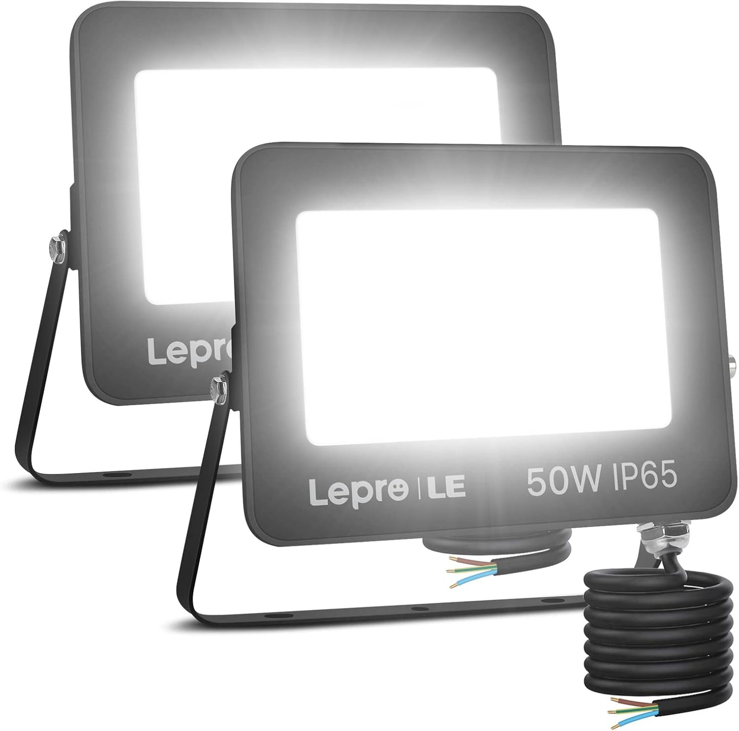 Lepro 50W Led Floodlight Outdoor, 4250LM LED Security Lights, 350W Incandescent Lamp Equivalent, Waterproof IP65, Daylight White Outdoor Lights for Warehouse, Backyard, Pack of 2 [Without Sensor]