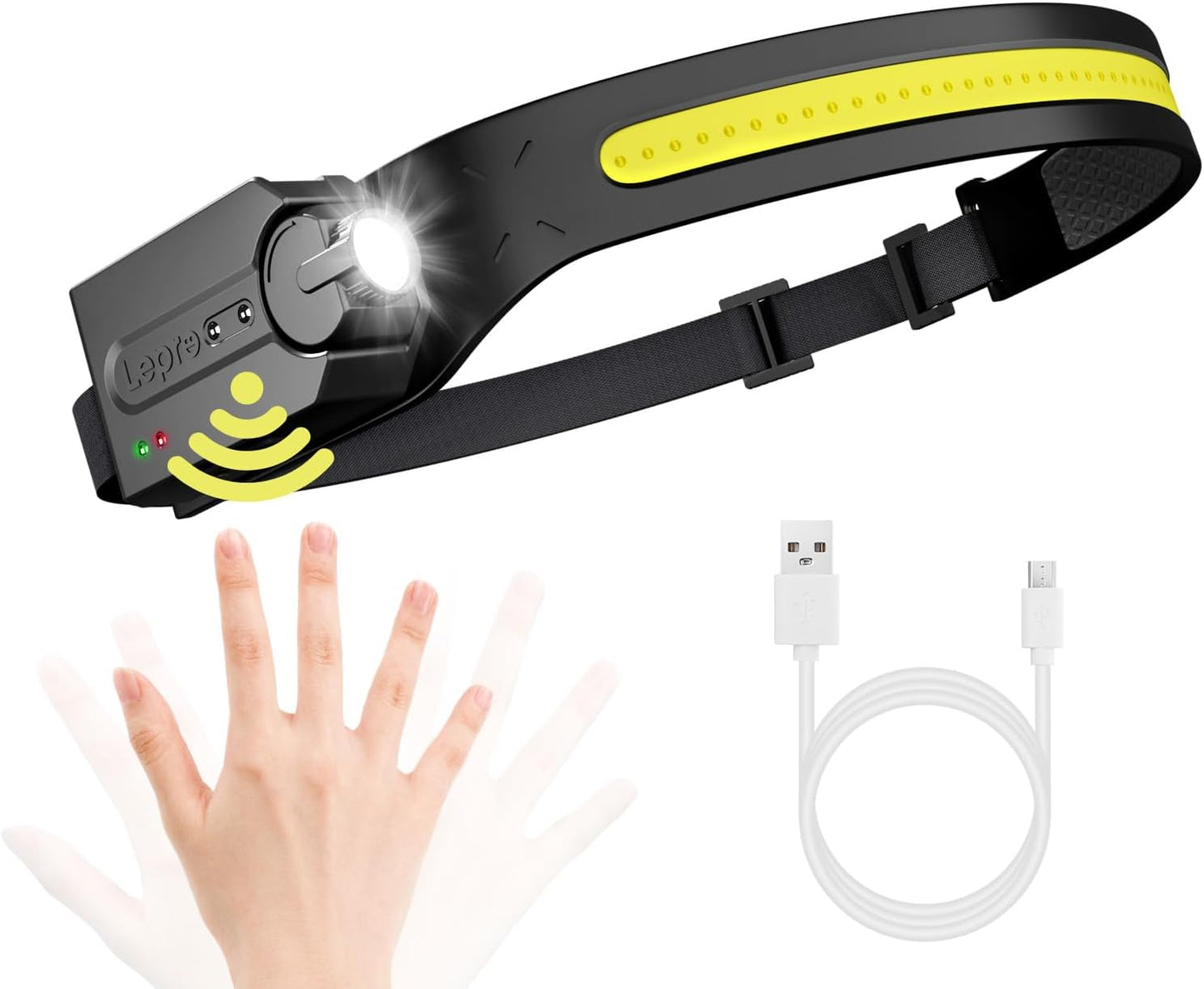 Lepro Led Head Torch Rechargeable, Super Bright Headlamp Flashlight 230¡«Wide Beam with Adjustable Spotlight, Motion Sensor, Waterproof Lightweight Headlight for Camping, Running, Cycling
