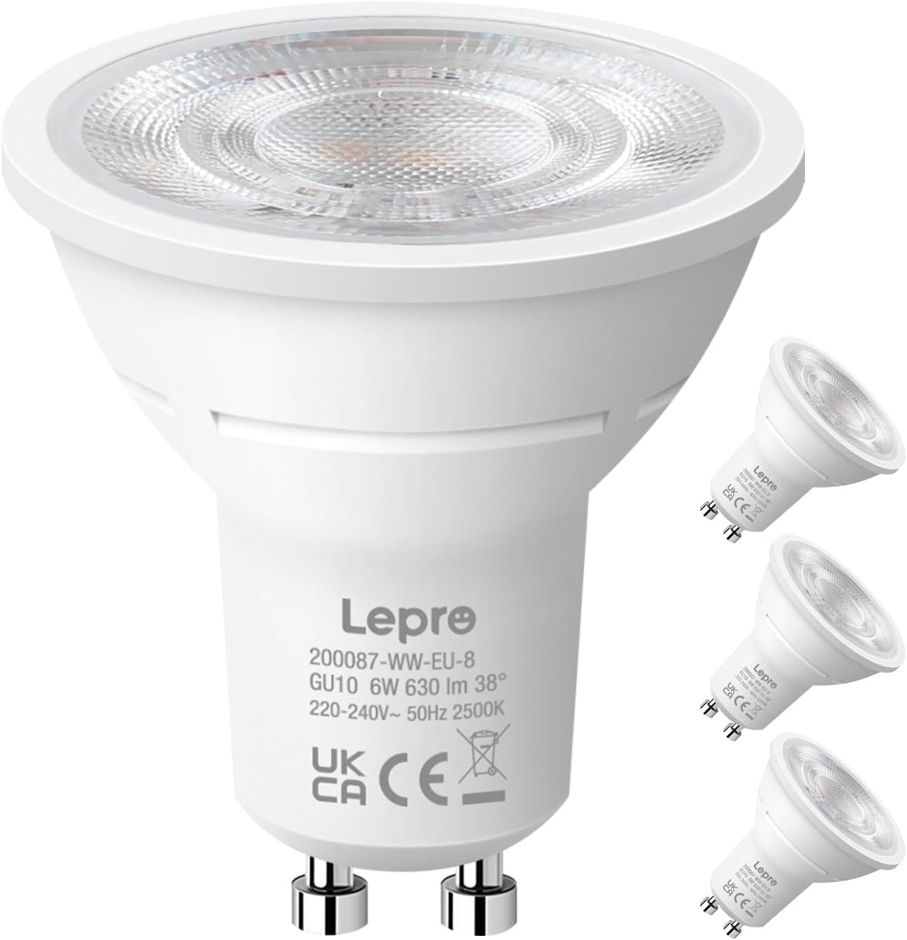 Lepro GU10 LED Spotlight Bulb, 630LM, 6W (80W Equivalent), Warm White 2700K, 38¡« Beam Angle, Energy Saving Light Bulbs, Non-Dimmable, 4 Packs
