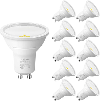 Lepro GU10 LED Bulbs, Cool White 6500K, A Energy Class, 590LM, 3.3W (50W Equivalent), 100�� Wide Beam Angle, 50000H Long Life, Energy Saving LED Spotlight Bulb, Non-Dimmable, Pack of 10