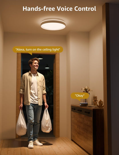 Lepro T1 AI Smart Ceiling Light 24W, Music Sync, AI Generated Lighting LLM, Voice Control, IP44 Waterproof Bathroom Light, Color Changing Ceiling Light WiFi, Work with Alexa Google Assistant, Ø29.4CM
