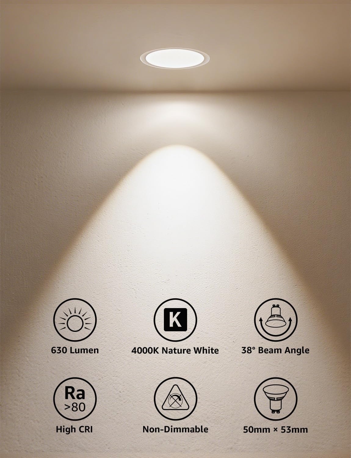 Lepro GU10 LED Spotlight Bulb, 630LM, 6W (80W Equivalent), Natural White 4000K, 38¡« Beam Angle, Energy Saving Light Bulbs, Non-Dimmable, 4 Packs