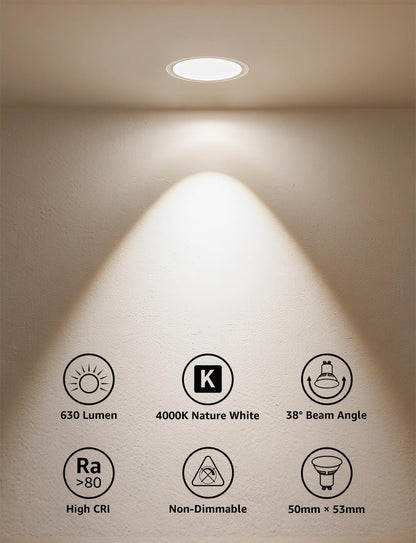 Lepro GU10 LED Spotlight Bulb, 630LM, 6W (80W Equivalent), Natural White 4000K, 38¡« Beam Angle, Energy Saving Light Bulbs, Non-Dimmable, 4 Packs