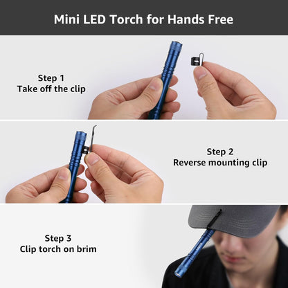 Lepro LED Torch Battery Powered, 2 Pack Pen Torch with Clip - Small Flightlight, 3 Modes, IP44 Waterproof for Inspection, Work, Repair and Nurses (Batteries Included), Blue
