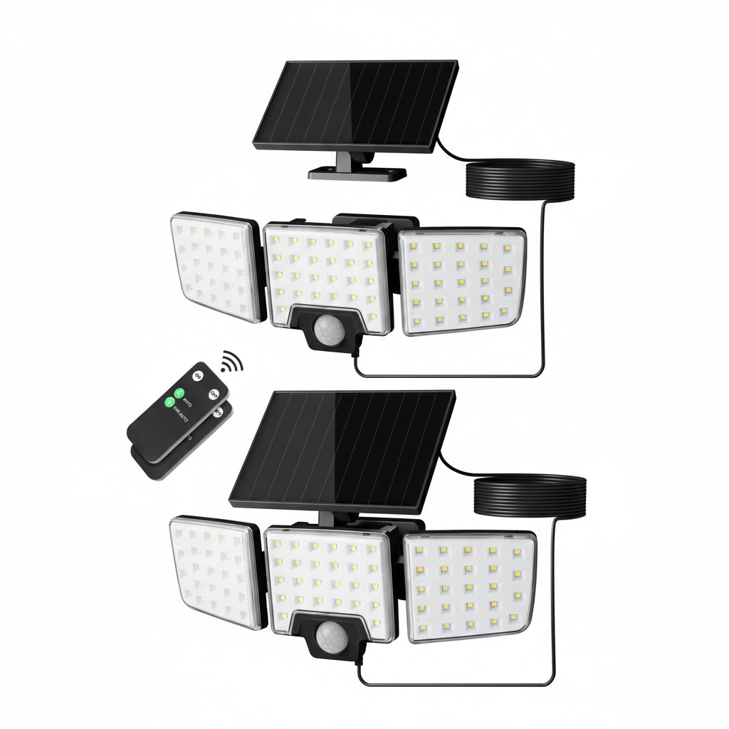 Lepro Solar Security Lights Outdoor Motion Sensor, 2 in 1 Separated and Integrated Remote Control IP65 Waterproof Solar Lights with 2 Light Modes, 3 Heads Solar Floodlight for Garden Yard