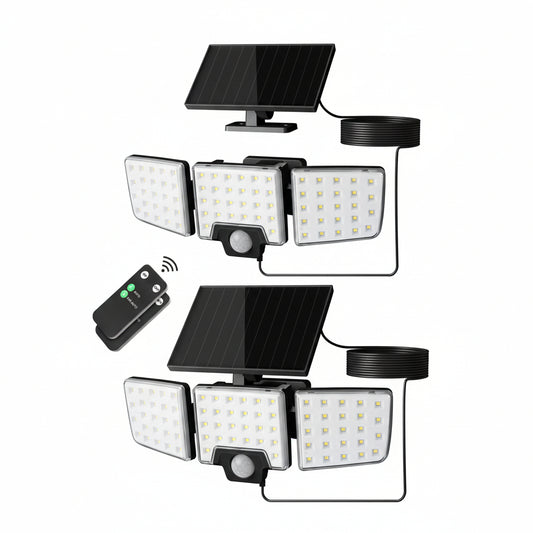 Lepro Solar Security Lights Outdoor Motion Sensor, 2 in 1 Separated and Integrated Remote Control IP65 Waterproof Solar Lights with 2 Light Modes, 3 Heads Solar Floodlight for Garden Yard
