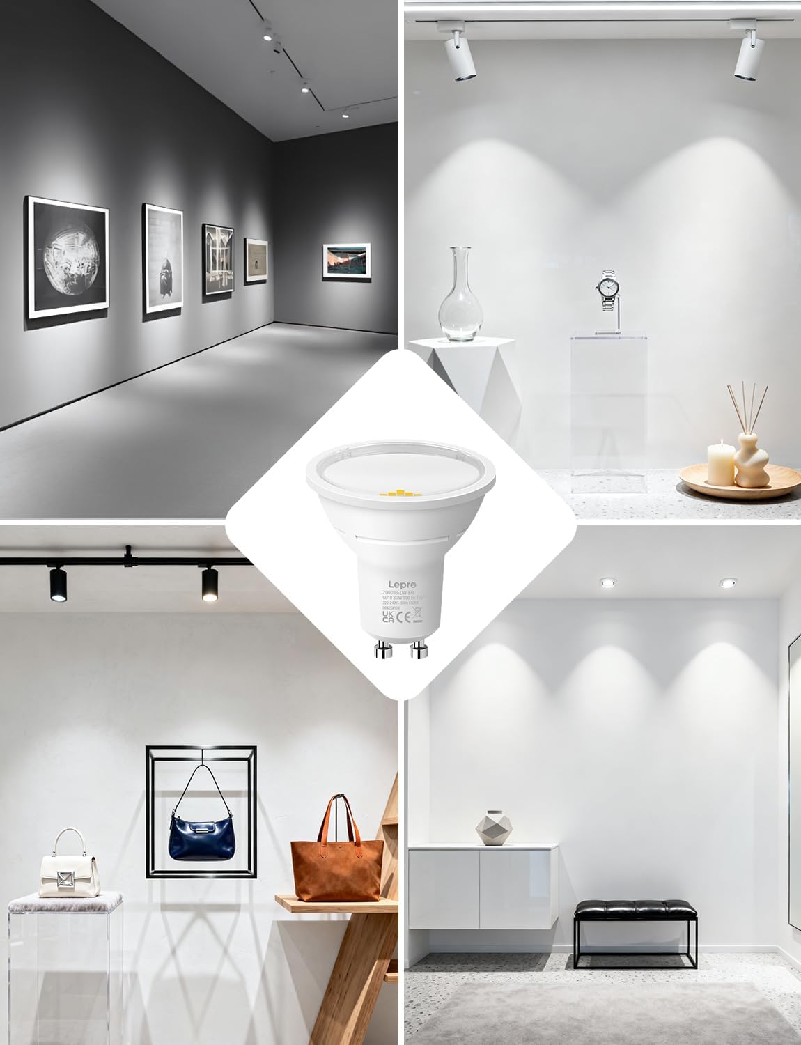 Lepro GU10 LED Bulbs, Cool White 6500K, A Energy Class, 590LM, 3.3W (50W Equivalent), 100¡« Wide Beam Angle, 50000H Long Life, Energy Saving LED Spotlight Bulb, Non-Dimmable, Pack of 10