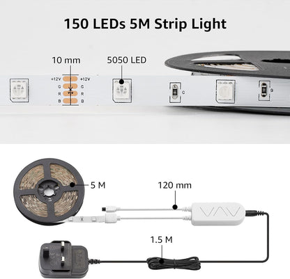 Lepro LED Strip Lights Music Sync 20M (2x10M), 5050 RGB Colour Changing LED Strip with Remote and Plug, Dimmable Stick on LED Lights for Bedroom, Kitchen, Party, Teen Girl Kids Room Decor