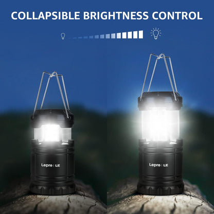 Lepro Camping Lights, Collapsible Camping Lantern Battery Powered, Portable Camping Light for Tents, AA Battery Operated, Battery Lanterns for Power Cuts, Emergency Lighting, Fishing, Pack of 2