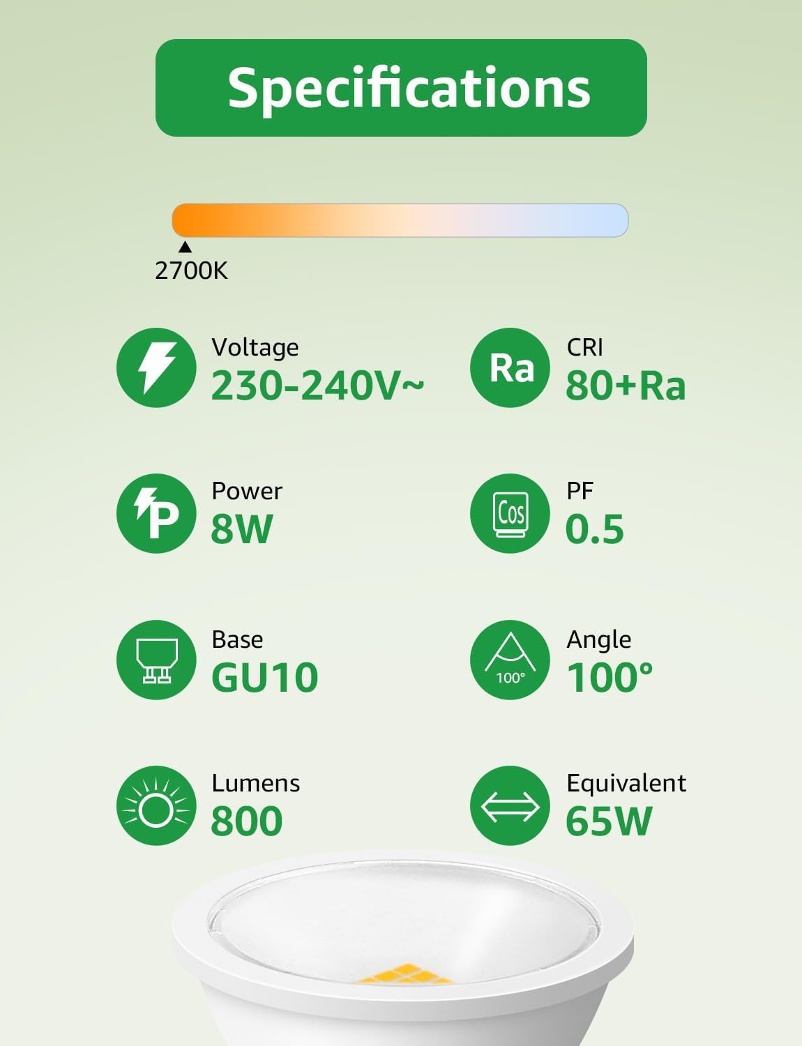 Lepro GU10 LED Bulbs, Warm White 2700K, 800LM, 8W (65W Equivalent), 100¡« Wide Beam Angle, Energy Saving LED Spotlight Bulbs, Non-Dimmable, Pack of 10