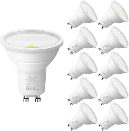 Lepro GU10 LED Bulbs, Neutral White 4000K, A Energy Class, 590LM, 3.3W (50W Equivalent), 100¡« Wide Beam Angle, 50000H Long Life, Energy Saving LED Spotlight Bulb, Non-Dimmable, Pack of 10