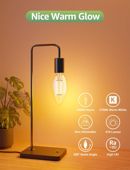 Lepro E14 LED Candle Bulb, Ultra Efficient A-Rated, 2.2W = 40W, 470lm, Warm White 2700K, 50000H Lifespan, SES Small Edison Screw, Clear Glass Vintage Filament Bulb, Pack of 2